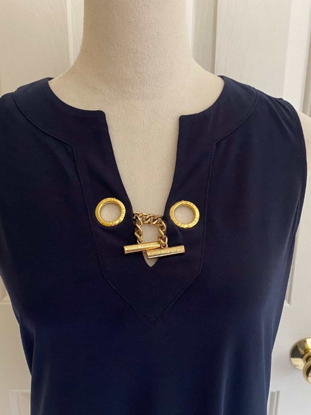 MICHAEL KORS stretch navy chain embellsihed, sleeveless tunic, sz S.